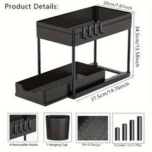 2 Tier Under Sink Organizer Sliding Cabinet Basket Organizer Storage Rack with Hooks Hanging Cup Bathroom Kitchen Organizer
