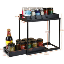 2 Tier Under Sink Organizer Sliding Cabinet Basket Organizer Storage Rack with Hooks Hanging Cup Bathroom Kitchen Organizer